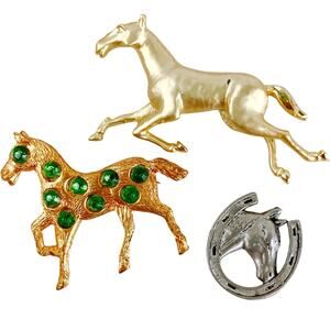 VTG Lot of 3 Horse Brooches and Sterling Charm Mid Century Equestrian Jewelry